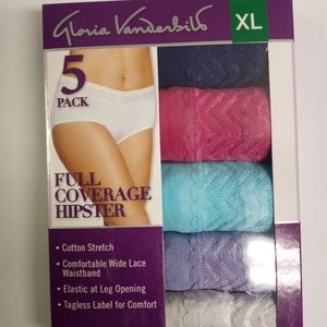 Gloria Vanderbilt 5 pack full coverage hipster panties extra large multi color